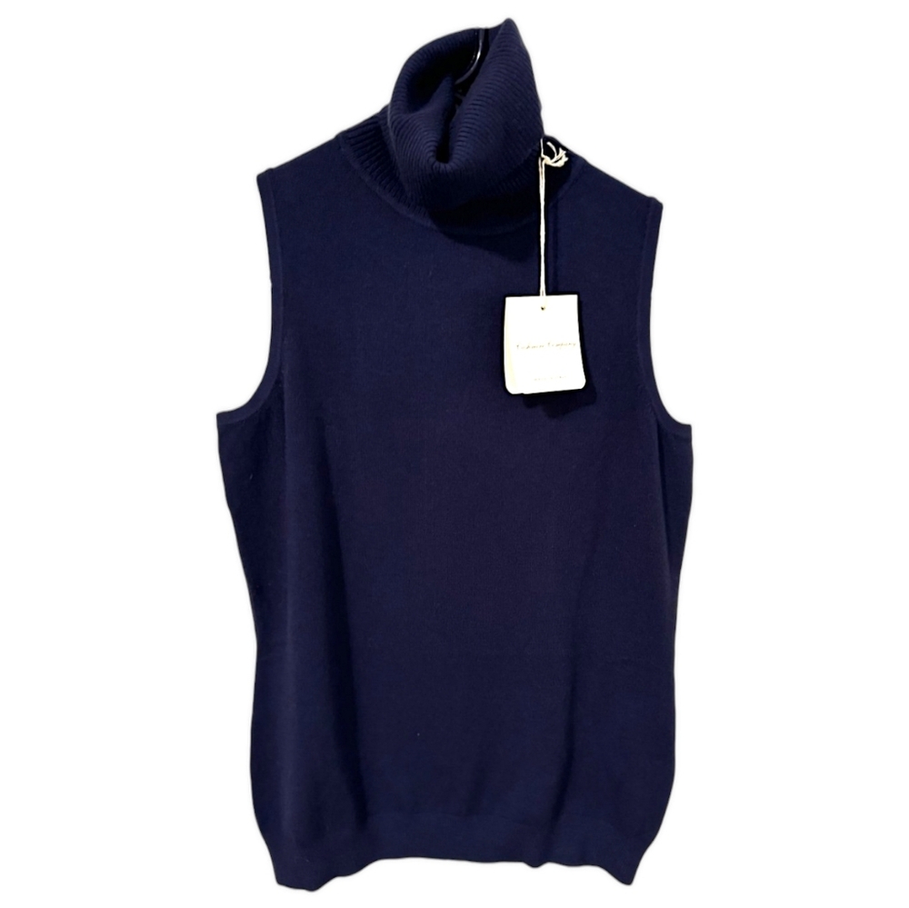 Cashmere Company Navy Sleeveless Turtle Neck - Size Small- NWT Italian Made